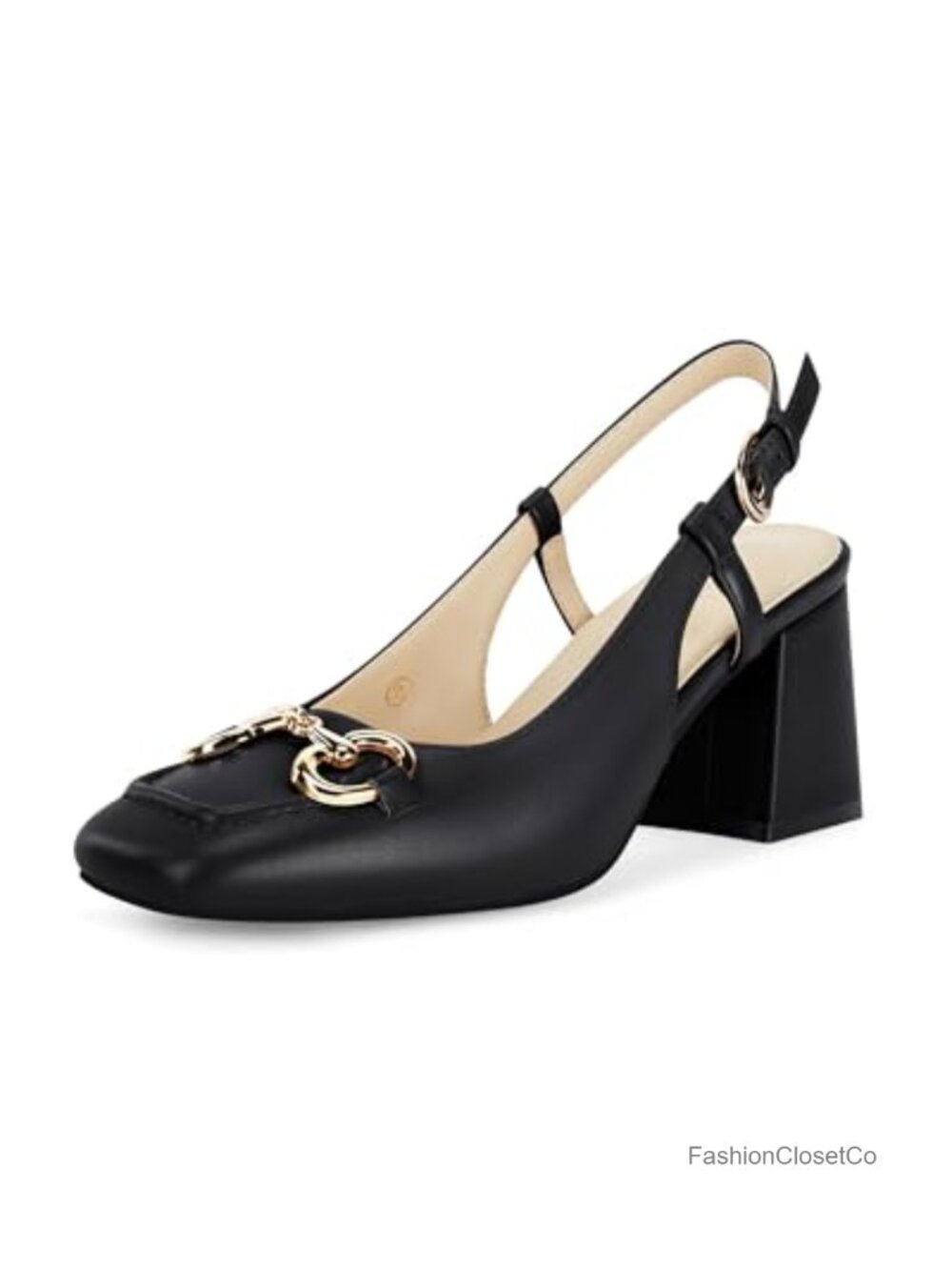 Slingback Block Heels Square Toe Dress Pumps Slip on Buckle Strap Work Shoes